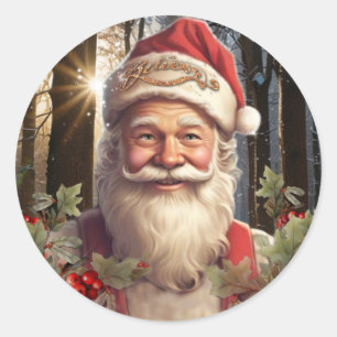 Christmas holiday Santa Claus snowy woodland Classic Round Sticker