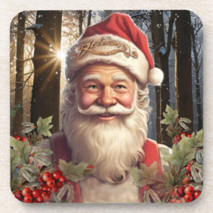 Christmas holiday Santa Claus snowy woodland Coaster