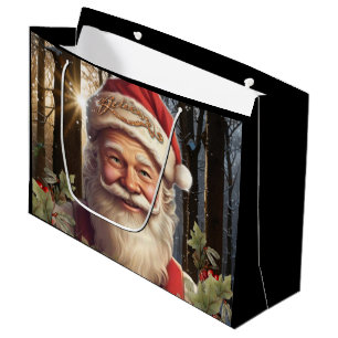 Christmas holiday Santa Claus snowy woodland Large Gift Bag