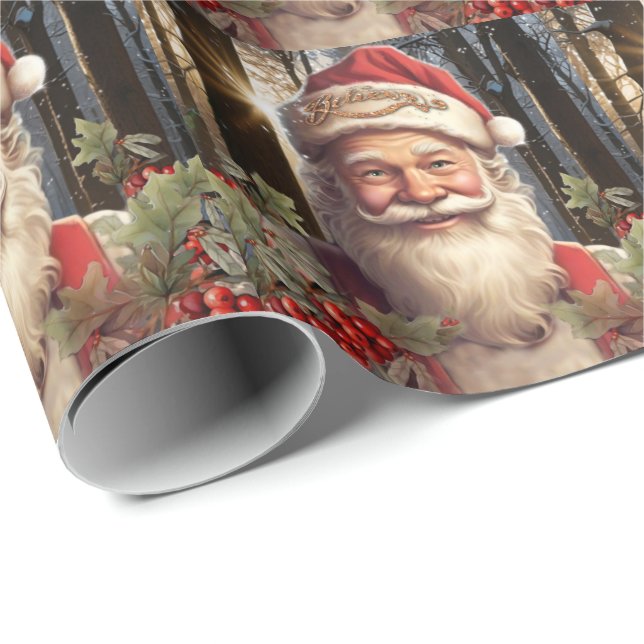 Christmas holiday Santa Claus snowy woodland Wrapping Paper (Roll Corner)
