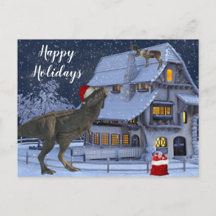 Christmas Holiday Santa Dinosaur Postcard