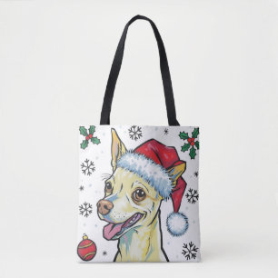 Christmas Holiday Santa Dog Chihuahua Tote Bag
