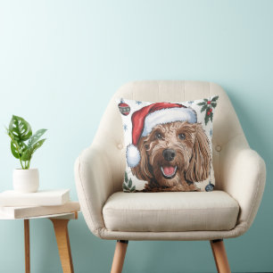 Christmas Holiday Santa Dog Poodle Throw Pillow