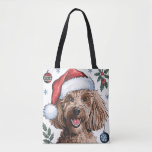 Christmas Holiday Santa Dog Poodle Tote Bag