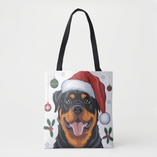 Christmas Holiday Santa Dog Rottweiler Tote Bag (Front)