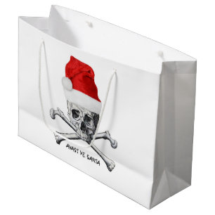 Christmas Holiday Santa Hat Skull Large Gift Bag