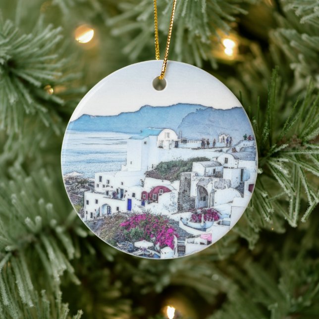 Christmas Holiday Santorini Greece Tourist  Ceramic Tree Decoration (Tree)
