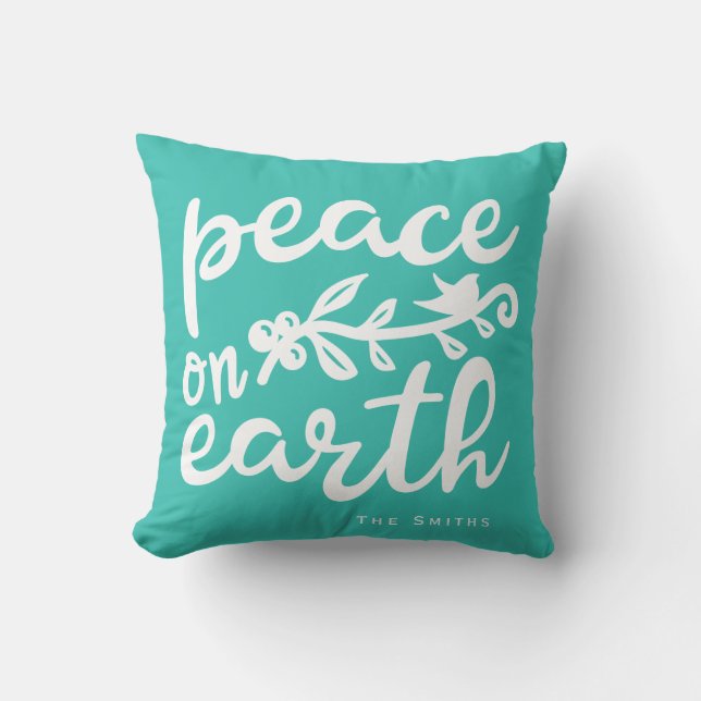 Christmas Holiday Saying Peace Throw Pillow (Front)