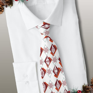 Christmas Holiday Scandinavian Red White Pattern Tie