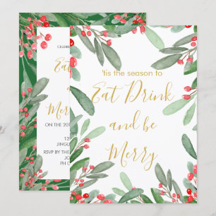 Christmas Holiday Season Green Holly Wreath Bright Invitation