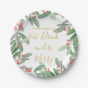 Christmas Holiday Season Holly Wreath Bright Paper Plate