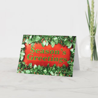 Christmas Holiday Seasons Greetings Glitter Holly Card