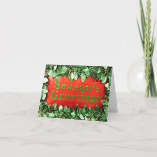 Christmas Holiday Seasons Greetings Glitter Holly Card