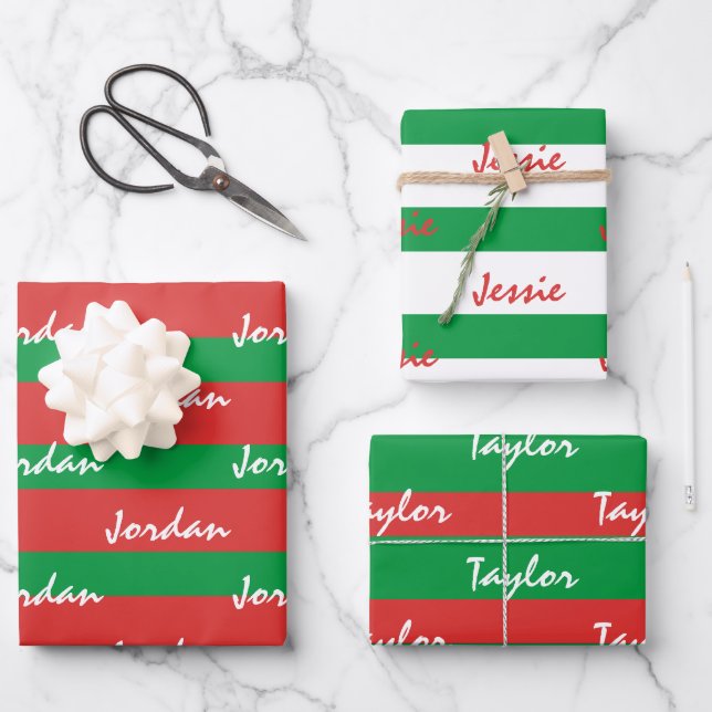 Christmas Holiday Set Custom Names Wrapping Paper (Front)