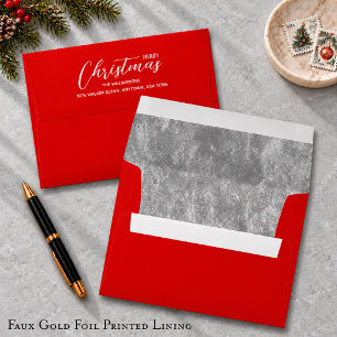 Christmas Holiday Silver Faux Foil Lined Red Envelope