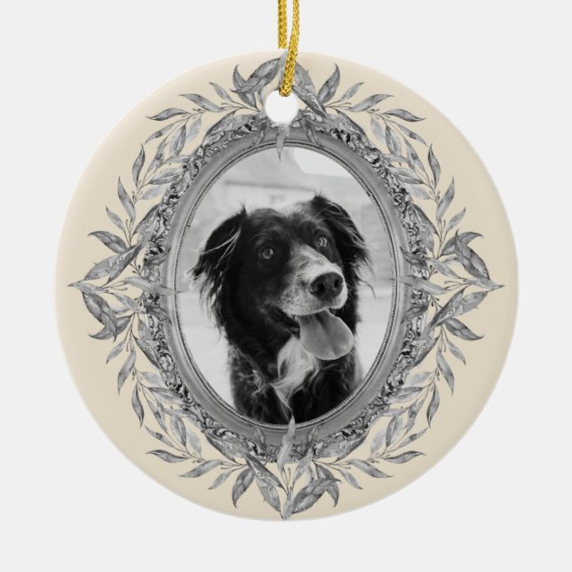 Christmas Holiday Silver Frame Photo Festive Ceramic Tree Decoration (Front)