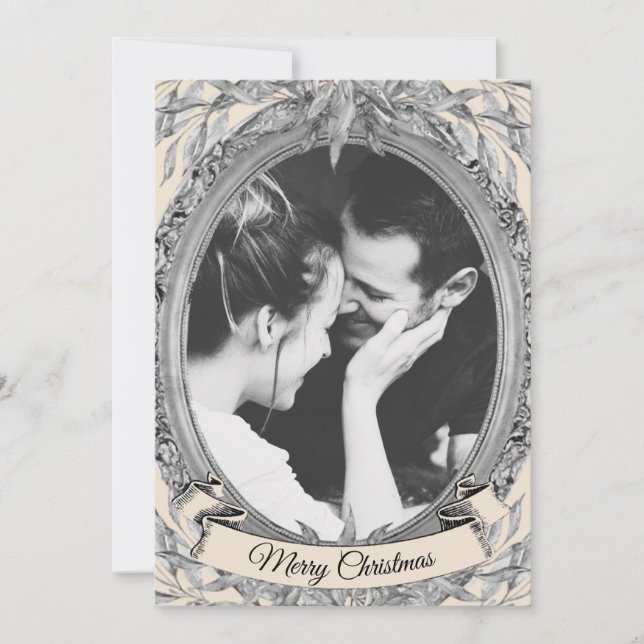 Christmas Holiday Silver Leaf Wreath Frame Photo (Front)