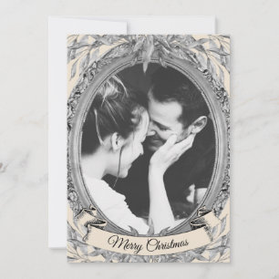 Christmas Holiday Silver Leaf Wreath Frame Photo Card