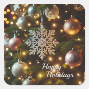 Christmas Holiday Silver Snowflake Ornaments  Square Sticker
