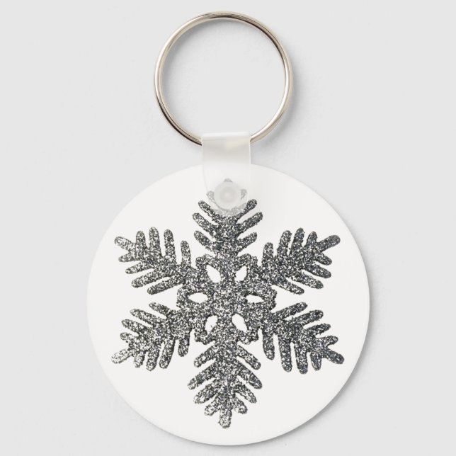 Christmas Holiday Silver Snowflake Star Design Key Ring (Front)