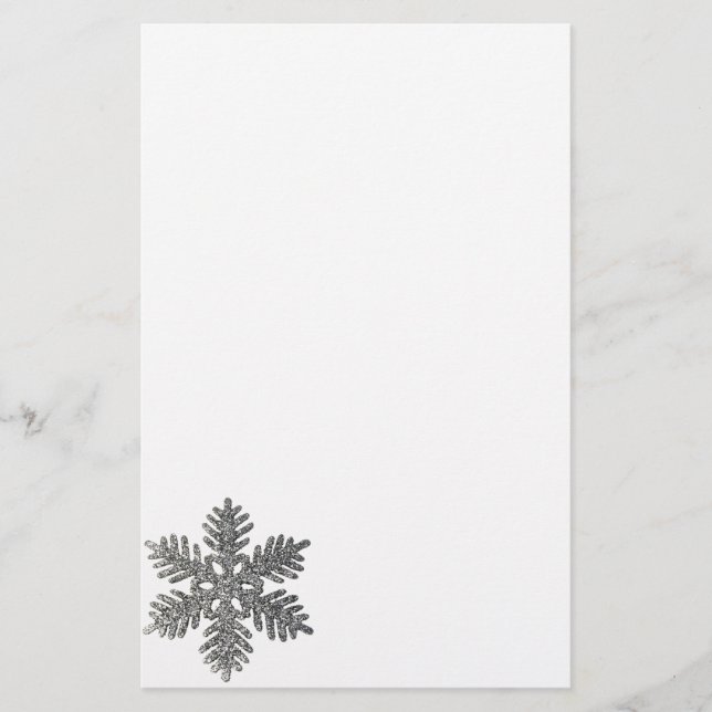 Christmas Holiday Silver Snowflake Star Design Stationery (Front)