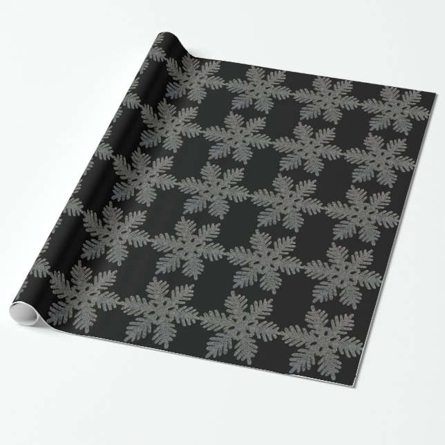 Christmas Holiday Silver Snowflake Star Design Wrapping Paper (Unrolled)