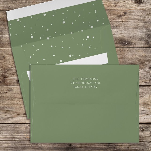 Christmas Holiday Simple Festive Cute Green Dots Envelope (Green speckled white dots envelope with return address on the back flap)