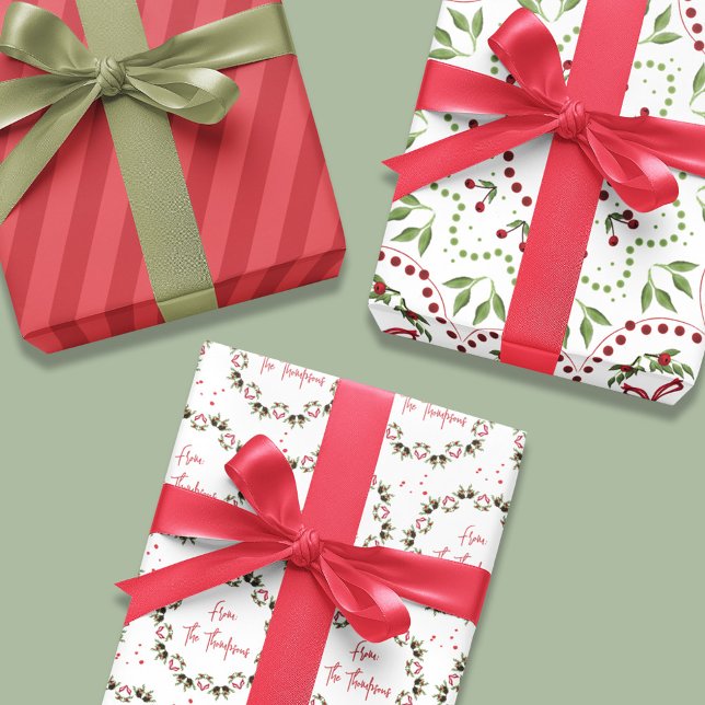 Christmas Holiday Simple Red Green Greenery Wreath Wrapping Paper Sheet (Christmas holiday modern style holiday custom red and green wreath elegant mandala)