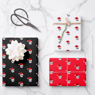 Christmas holiday skull santa hat stylish modern wrapping paper sheet