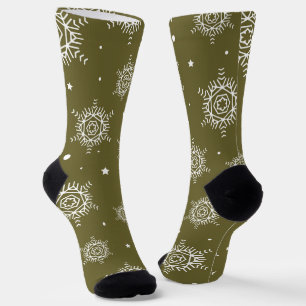 Christmas holiday snow and green tree  socks