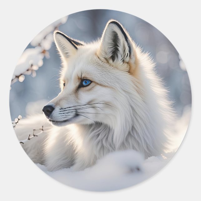 Christmas Holiday Snow Fox Wildlife Classic Round Sticker (Front)
