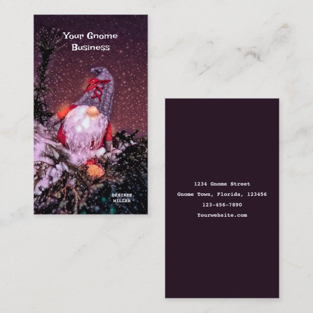 Christmas Holiday Snow Glitter Cute Gnome Business Card (Front/Back)