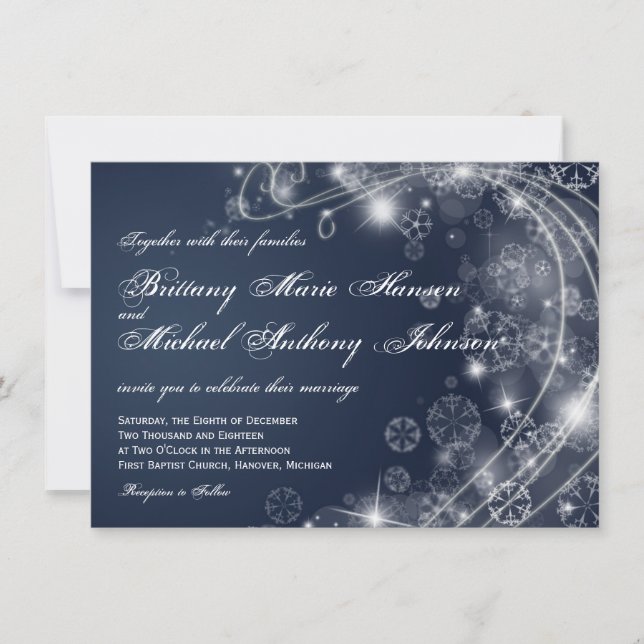 Christmas Holiday Snowflakes Blue Wedding Invites (Front)