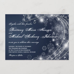 Christmas Holiday Snowflakes Blue Wedding Invites
