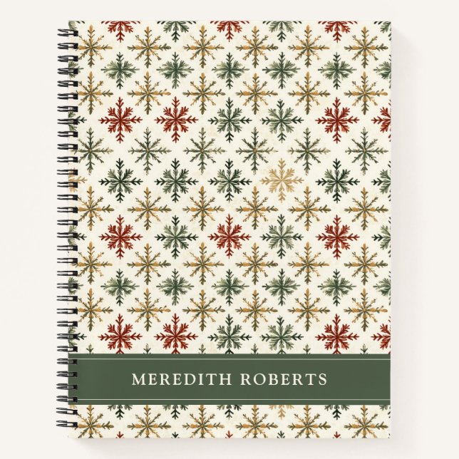 Christmas Holiday Snowflakes Pattern Personalised Notebook (Front)