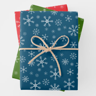 Christmas Holiday Snowflakes Red Green Blue White Wrapping Paper Sheet