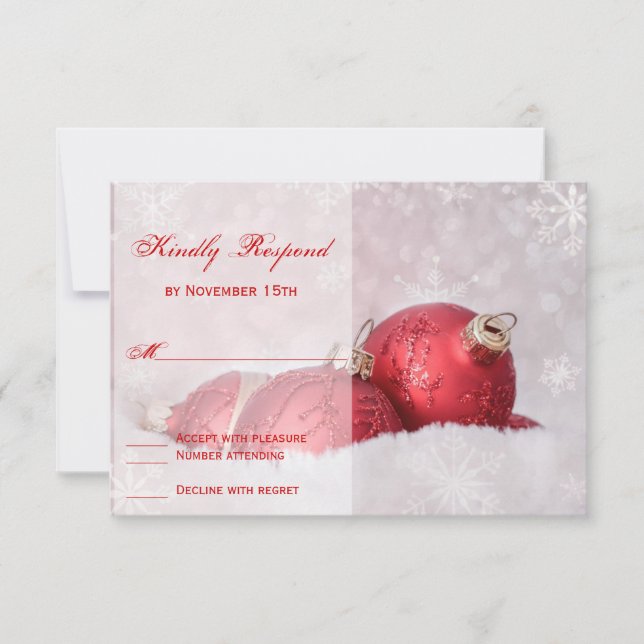 Christmas Holiday Snowflakes Red Wedding RSVP Card (Front)