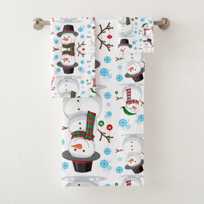 Christmas Holiday Snowman Bath Towel Set Zazzle.co.uk