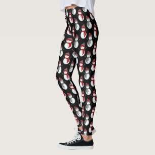 Christmas Holiday Snowman Black Cute Pattern Leggings