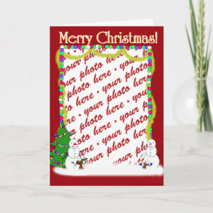 Christmas Holiday Snowman Family Photo Frame Card