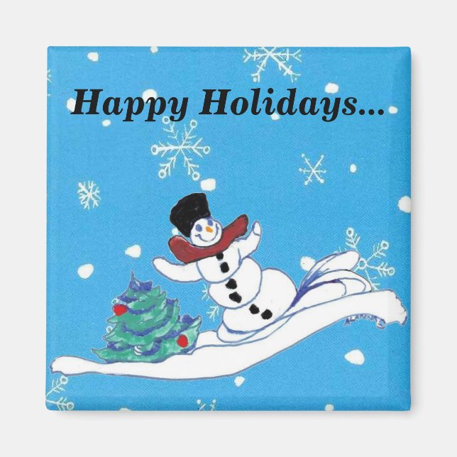 Christmas Holiday Snowman Refrigerator Magnet (Front)