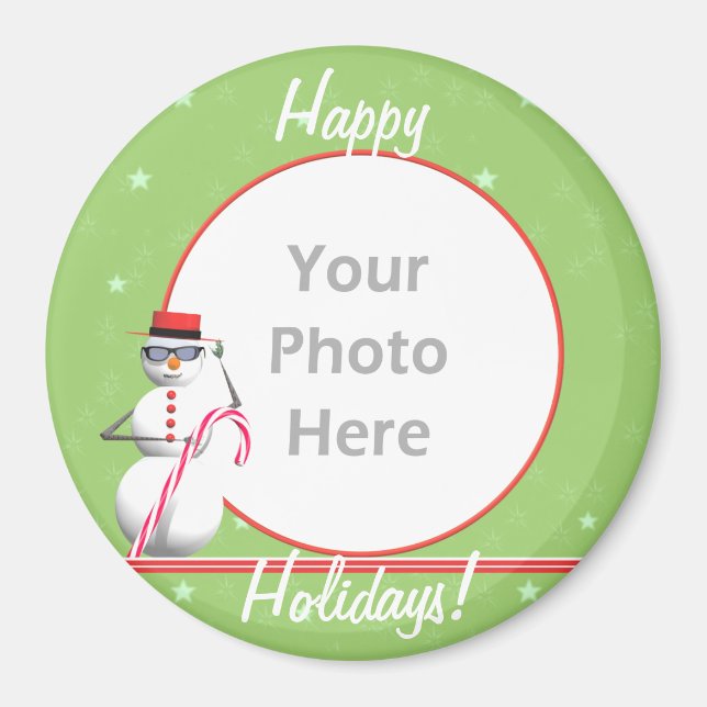 Christmas Holiday Snowman (round) (photo frame) Magnet (Front)