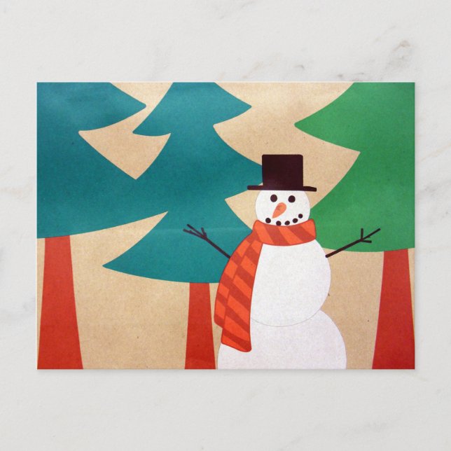 Christmas Holiday Snowman & Trees Postcard (Front)