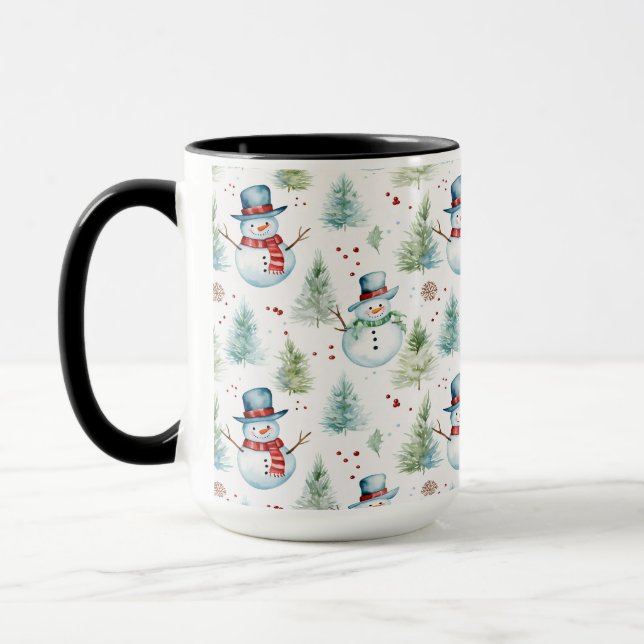 Christmas Holiday Snowmen Seamless Pattern Mug (Left)