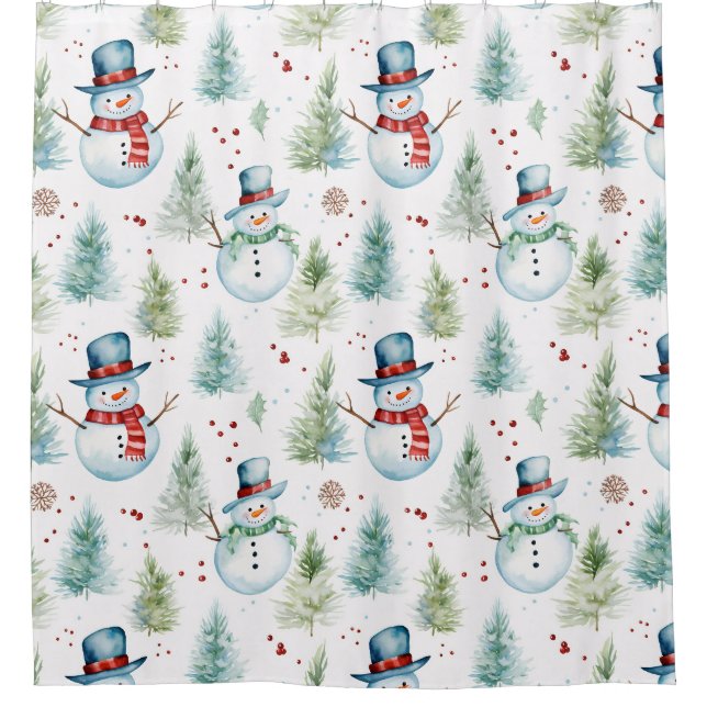 Christmas Holiday Snowmen Seamless Pattern Shower Curtain (Front)