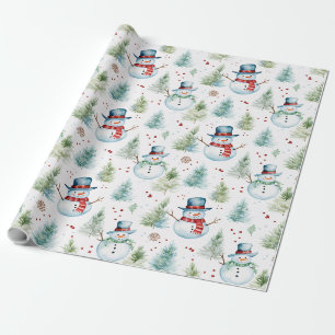 Christmas Holiday Snowmen Seamless Pattern Wrapping Paper