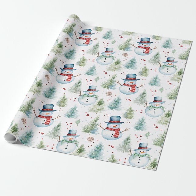 Christmas Holiday Snowmen Seamless Pattern Wrapping Paper (Unrolled)