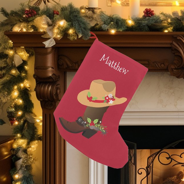 Christmas Holiday Southwestern Cowboy Boot Small Christmas Stocking (Creator Uploaded)