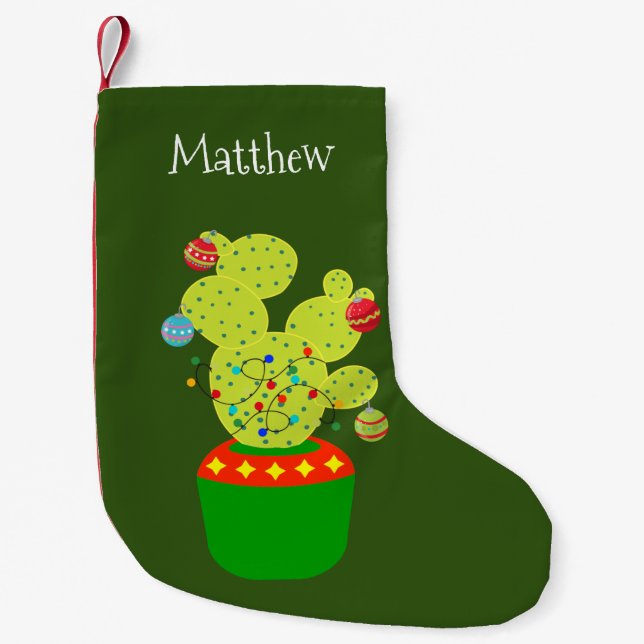 Christmas Holiday Southwestern Cowboy Cactus Small Christmas Stocking (Front)