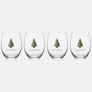 Christmas Holiday Stemless Wine Glass